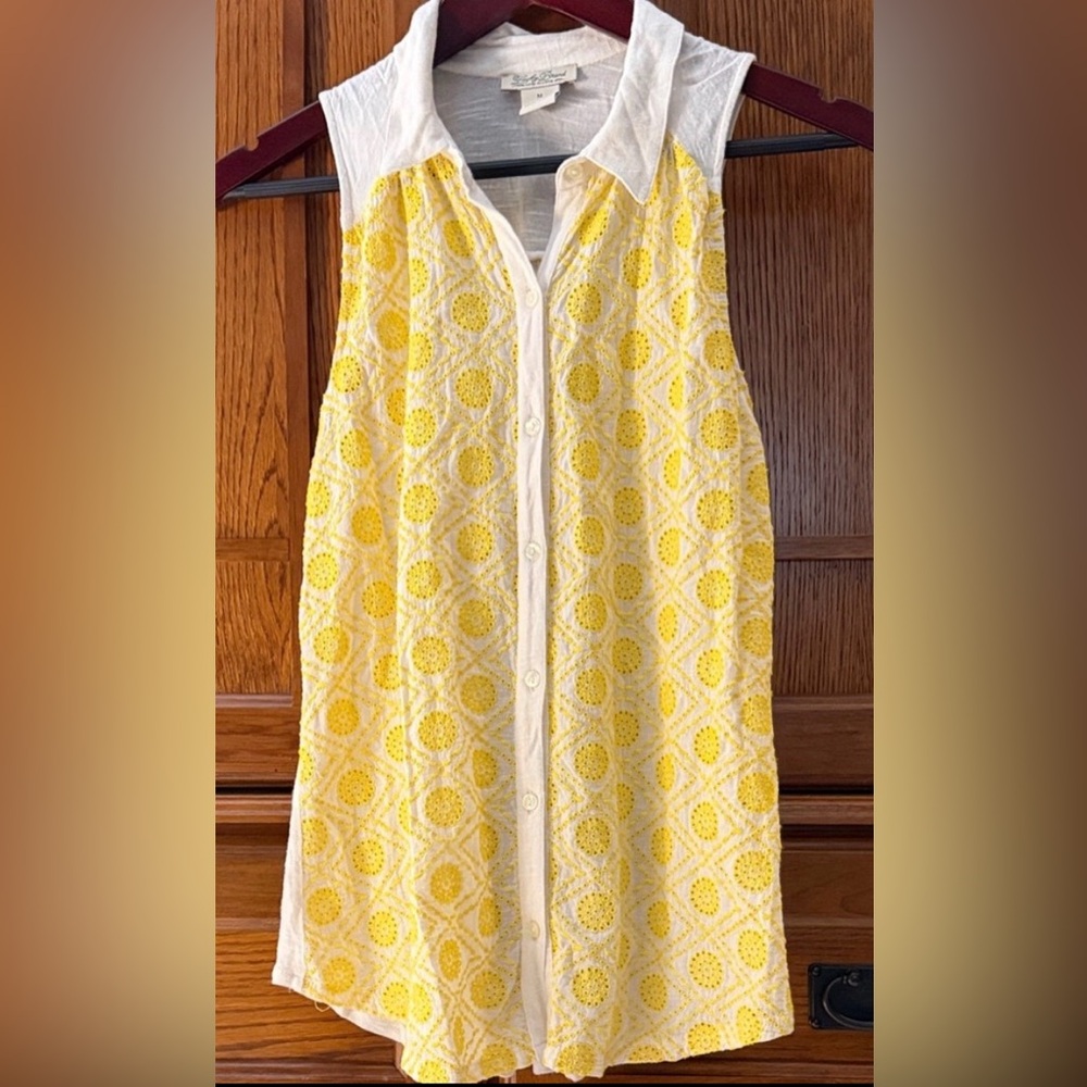 Lucky Brand Vivienne Eyelet Geometric Embroidered Sleeveless Button Down Summer